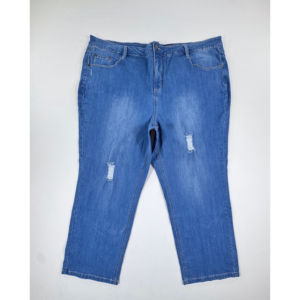 Susan Graver Jeans Straight Leg Denim Distressed Blue Women Size 28W